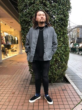 「Stepney Workers Club（ステファニーワーカーズクラブ）のアイテム」を使った、胸毛王子さん（メンズ・182cm）の春コーディネート