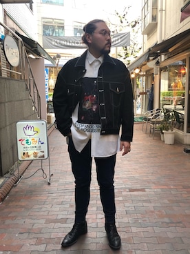 「ISAMU KATAYAMA BACKLASH（イサムカタヤマバックラッシュ）のアイテム（ブーツ）」を使った、胸毛王子さん（メンズ・182cm）の春コーディネート