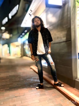 胸毛王子さん（メンズ・182cm）の春コーディネート