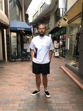 「Stepney Workers Club（ステファニーワーカーズクラブ）のアイテム」を使った、胸毛王子さん（メンズ・182cm）の夏コーディネート