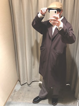 「ハンチング」｜「アイテム（チェスターコート）」を使った、かぞぞう☺︎🐘さん（メンズ・169cm）の冬コーディネート