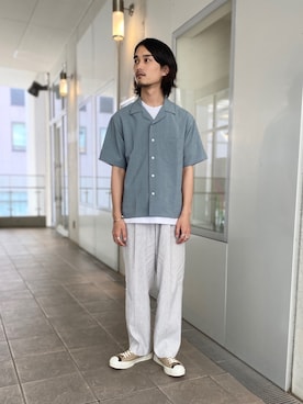 「Hanes」｜「アイテム（スラックス）」を使った、EZAKIさん（メンズ・173cm）の夏コーディネート