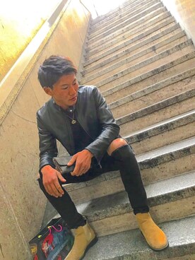 「ARMANI EXCHANGE（アルマーニエクスチェンジ）のアイテム（その他）」を使った、隼矢さん（メンズ・182cm）の冬コーディネート