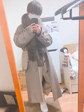 「LIDNM（リドム）のアイテム（ステンカラーコート）」を使った、yukkeさん（メンズ・163cm）の冬コーディネート