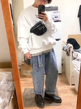 「Adoon plain（アドーンプレーン）のアイテム（スウェット）」を使った、yukkeさん（メンズ・163cm）の春コーディネート