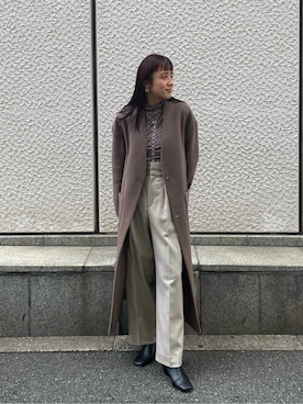 「スタイリング」｜「アイテム（ノーカラーコート）」を使った、yukisugasawaさん（レディース・155cm）の秋コーディネート