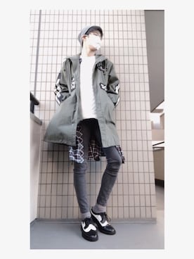 「ロングシャツ」｜「アイテム（モッズコート）」を使った、真中 光さん（メンズ・180cm）の冬コーディネート
