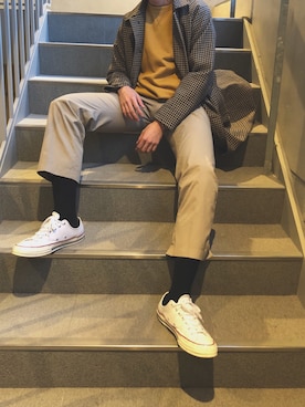 「ct70」｜「アイテム（ステンカラーコート）」を使った、EARTHさん（メンズ・187cm）の冬コーディネート