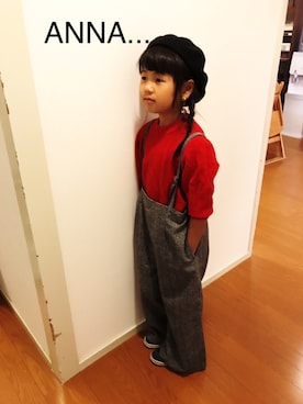 「H&M（エイチ・アンド・エム）のアイテム（ハンチング/ベレー帽）」を使った、ana...ibu...さん（キッズ・120cm）の秋コーディネート