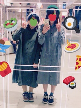 「お揃いコーデ」｜「アイテム（シャツワンピース）」を使った、恩三郎さん（レディース・154cm）の冬コーディネート