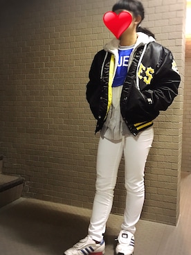 「STARTER（スターター）のアイテム（ナイロンジャケット）」を使った、No.6さん（レディース・152cm）の春コーディネート