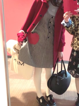 「白タイツ」｜「アイテム（オールインワン・サロペット）」を使った、ななみそさん（レディース・157cm）の冬コーディネート