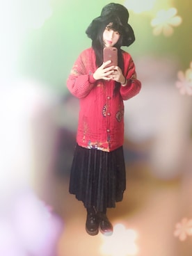 「アイテム（アンサンブル、レッド系）」を使った、momiboboさん（レディース・163cm）の秋コーディネート