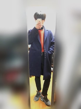 「SHAREEF（シャリーフ）のアイテム（チェスターコート）」を使った、アミアパスミさん（メンズ・163cm）の春コーディネート