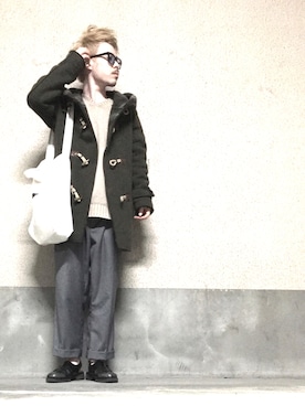 「Ralph Lauren」｜「アイテム（ダッフルコート）」を使った、S.c.o.さん（メンズ・170cm）の冬コーディネート