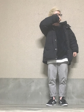 「ベロア」｜「アイテム（ダウンジャケット/コート）」を使った、S.c.o.さん（メンズ・170cm）の冬コーディネート