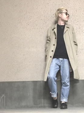 「レトロ」｜「アイテム（トレンチコート）」を使った、S.c.o.さん（メンズ・170cm）の春コーディネート