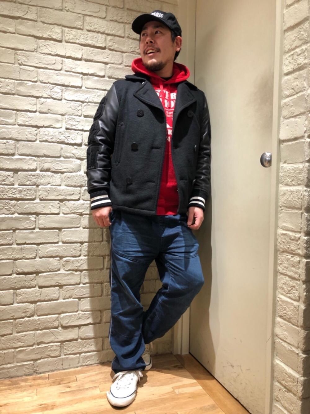 「デニム、パーカー、冬コーデ、Hysteric Glamour、プリマロフト、カジュアルコーデ、ヒステリックグラマー、ストリートコーデ、冬アウター、プリマウール」｜「HYSTERIC GLAMOURのHYSTERIC刺繍 キャップ（キャップ、ブラック系）」を使った、hashikenさん（メンズ・172cm）の秋コーディネートの1枚目の写真