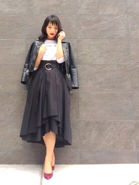 「スプリングSENSEOFPLACE」｜「アイテム（ライダースジャケット）」を使った、saya🍎*さん（レディース・156cm）の冬コーディネート