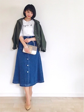 「ショッピング」｜「アイテム（マウンテンパーカー）」を使った、saya🍎*さん（レディース・156cm）の春コーディネート