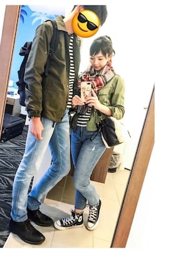 「ショッピング」｜「アイテム（ミリタリージャケット）」を使った、saya🍎*さん（レディース・156cm）の冬コーディネート