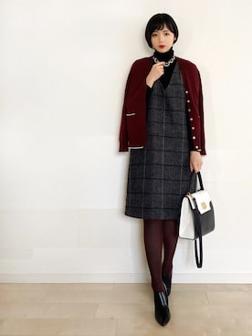 「チェックワンピース」｜「アイテム（アナログ腕時計）」を使った、saya🍎*さん（レディース・156cm）の冬コーディネート
