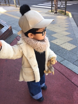 「アイテム（ムートンコート）」を使った、Kai☆☆さん（キッズ・90cm）の冬コーディネート
