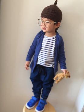 「節分」｜「アイテム（ニットキャップ/ビーニー）」を使った、Kai☆☆さん（キッズ・90cm）の冬コーディネート