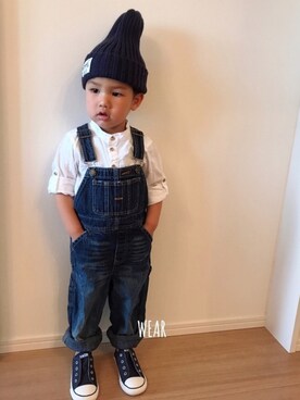 「H&M（エイチ・アンド・エム）のアイテム（シャツ/ブラウス、ホワイト系）」を使った、Kai☆☆さん（キッズ・90cm）の春コーディネート