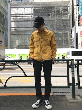 「PLEASURES（プレジャー）のPLEASURES/プレジャーズ/REJECT TRUCKER JACKET（デニムジャケット）」を使った、Junya Kasugaさん（メンズ・170cm）の春コーディネート