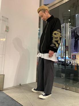 「WHITELAND（ホワイトランド）のアイテム（ブルゾン）」を使った、Junya Kasugaさん（メンズ・170cm）の冬コーディネート