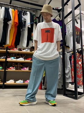 「L.H.P（エルエイチピー）のアイテム（帽子）」を使った、Junya Kasugaさん（メンズ・170cm）の夏コーディネート