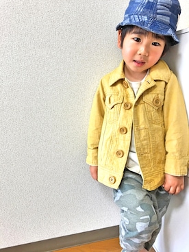 「アイテム（デニムジャケット、イエロー系）」を使った、osari_no_georgeさん（キッズ・80cm）の春コーディネート