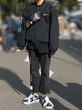 「NIKE（ナイキ）のアイテム（MA-1）」を使った、ぶー。さん（メンズ・178cm）の冬コーディネート