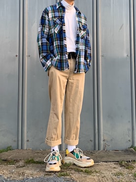 「BALENCIAGA（バレンシアガ）のBalenciaga Triple S Mesh, Nubuck And Leather Sneakers（スニーカー）」を使った、ぶー。さん（メンズ・178cm）の春コーディネート