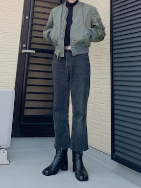 「タイト」｜「アイテム（MA-1）」を使った、ぶー。さん（メンズ・178cm）の春コーディネート