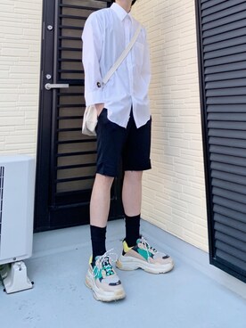 「BALENCIAGA（バレンシアガ）のBalenciaga Triple S Mesh, Nubuck And Leather Sneakers（スニーカー）」を使った、ぶー。さん（メンズ・178cm）の夏コーディネート