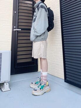 「BALENCIAGA（バレンシアガ）のBalenciaga Triple S Mesh, Nubuck And Leather Sneakers（スニーカー）」を使った、ぶー。さん（メンズ・178cm）の夏コーディネート