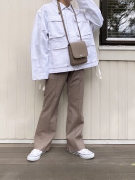 「アイテム（ミリタリージャケット、ホワイト系）」を使った、Kemiさん（メンズ・162cm）の冬コーディネート