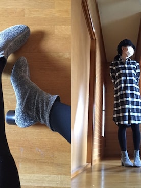 「シルバーシューズ」｜「アイテム（シャツワンピース）」を使った、ニャン@whitemaskさん（レディース・160cm）の冬コーディネート