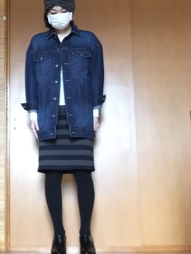 「ボーダースカート」｜「アイテム（ジャケット/アウター）」を使った、ニャン@whitemaskさん（レディース・160cm）の春コーディネート