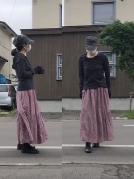 「パープル×黒」｜「アイテム（パーカー）」を使った、ニャン@whitemaskさん（レディース・160cm）の夏コーディネート