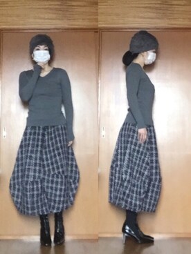 「コクーンスカート」｜「アイテム（帽子）」を使った、ニャン@whitemaskさん（レディース・160cm）の秋コーディネート