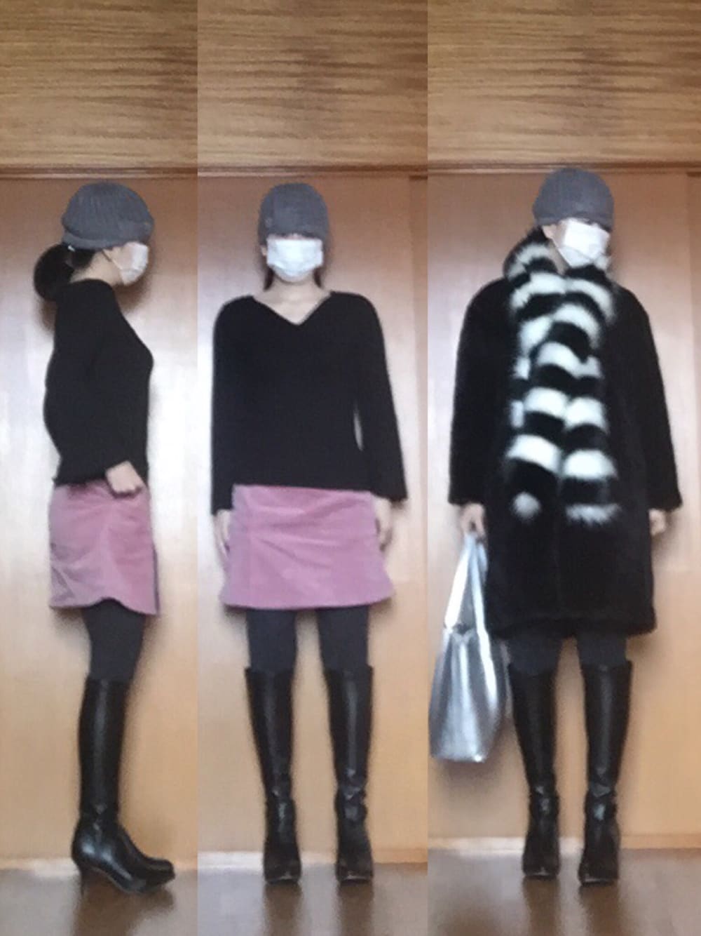 「CIAOPANIC TYPY、Heather、コーデュロイスカート、menue、LOWRYS FARM、RODEO CROWNS WIDE BOWL、UNIQLO、ラメタイツ、ボーダーティペット、ロングブーツ」｜「Heatherのコーデュロイラップスカート　769192（スカート、パープル系）」を使った、ニャン@whitemaskさん（レディース・160cm）の冬コーディネートの1枚目の写真