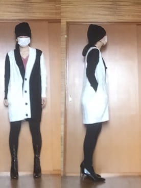 「レースタンク」｜ニャン@whitemaskさん（レディース・160cm）の冬コーディネート