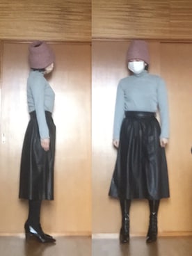 「ラメタイツ」｜ニャン@whitemaskさん（レディース・160cm）の冬コーディネート