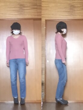 「ハイウエストストレートジーンズ」｜ニャン@whitemaskさん（レディース・160cm）の春コーディネート