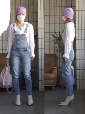 「ラベンダー」｜「アイテム（サロペット/オーバーオール）」を使った、ニャン@whitemaskさん（レディース・160cm）の春コーディネート