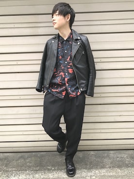 「ライダースコーデ」｜「アイテム（スラックス）」を使った、ゆがまん☆さん（メンズ・172cm）の春コーディネート