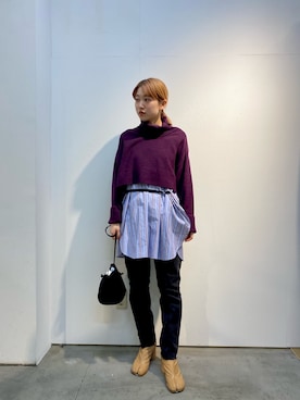 「Maison Margiela（メゾンマルジェラ）のアイテム（ブーツ）」を使った、yunaさん（レディース・154cm）の秋コーディネート